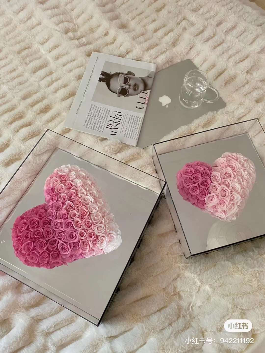 Preserved Pink Gradient Heart-Shaped Rose Box