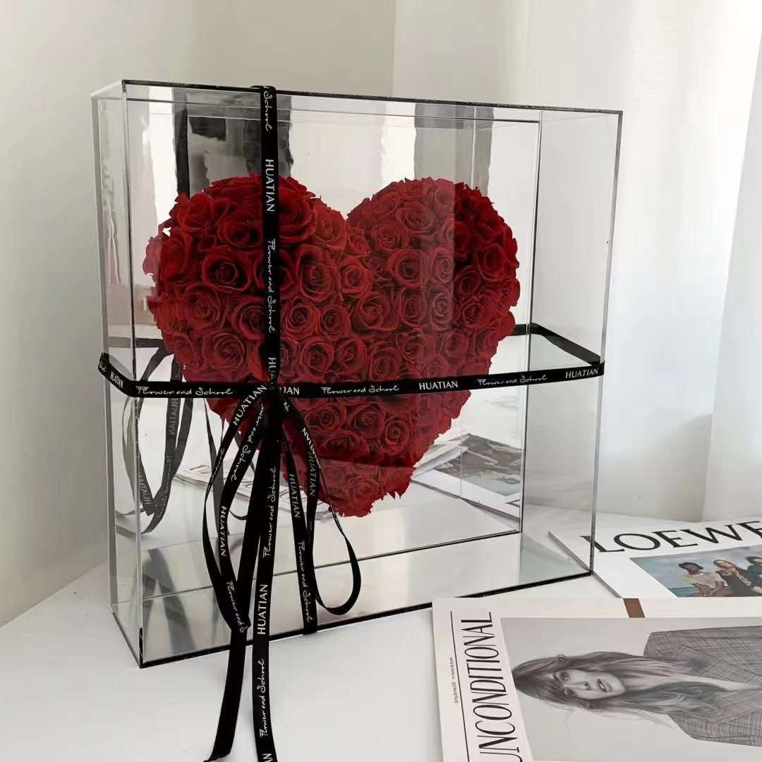 Preserved Red Heart-Shaped Rose Box