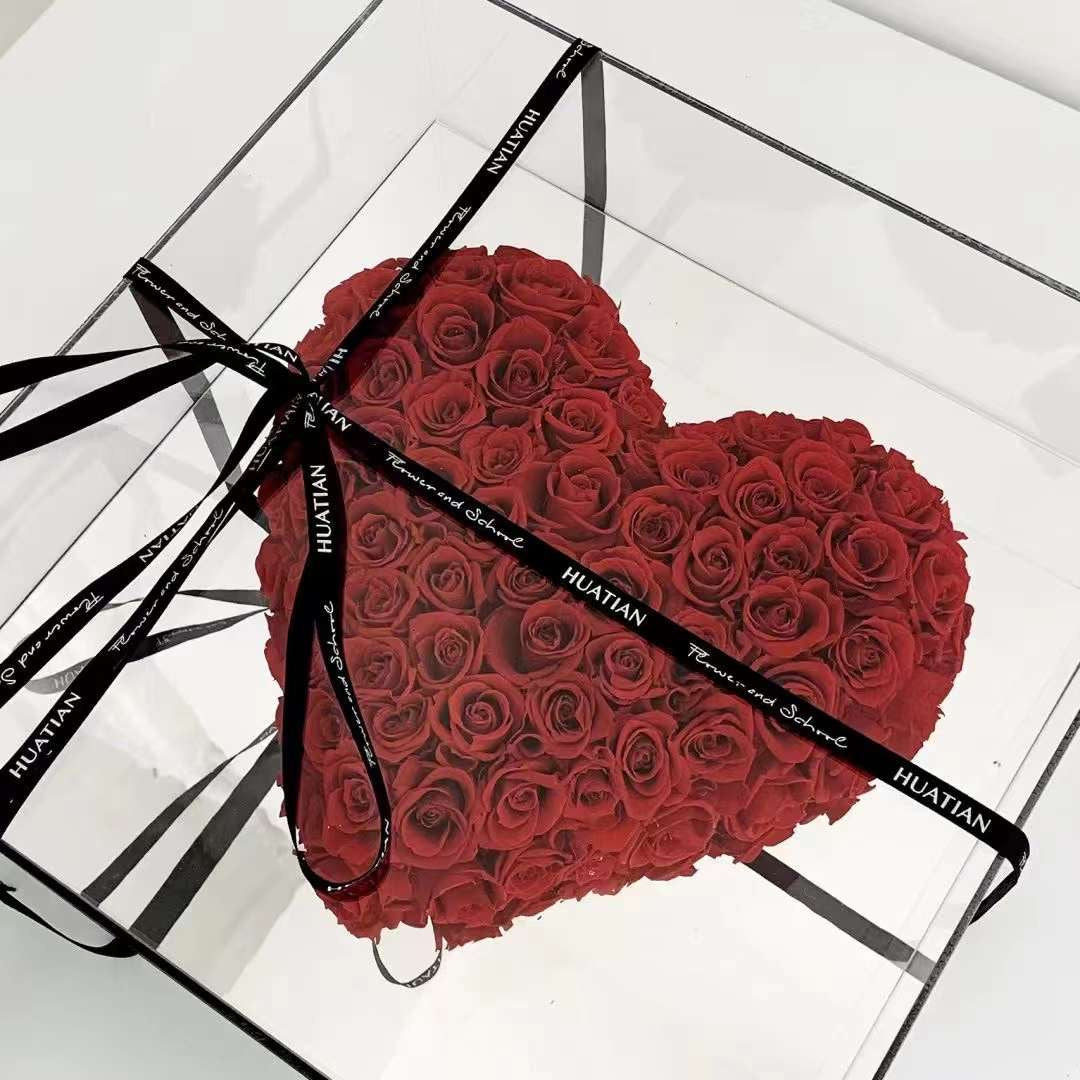 Preserved Red Heart-Shaped Rose Box